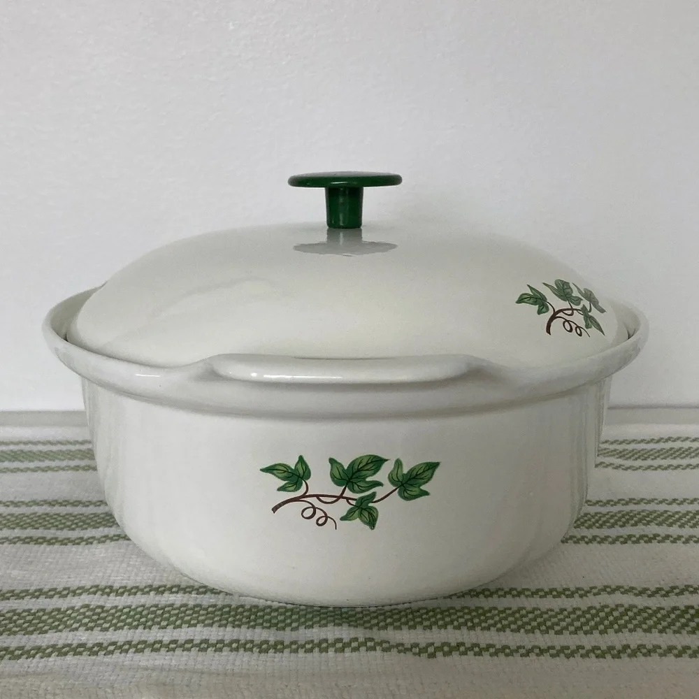 Vintage Green Ivy PRIZER-WARE 2 QT Cast Iron Casserole Dish w/ Cover Lid